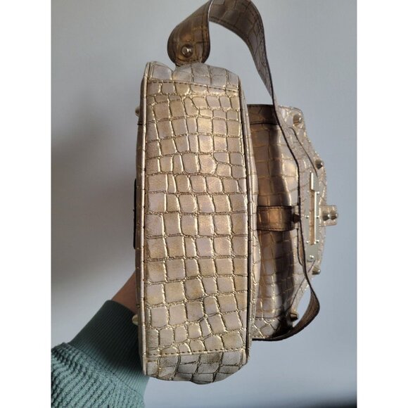 Y2K GUESS Patent Leather Croc studded Shoulder Bag Bagget Gold vintage shimmer - Picture 4 of 12